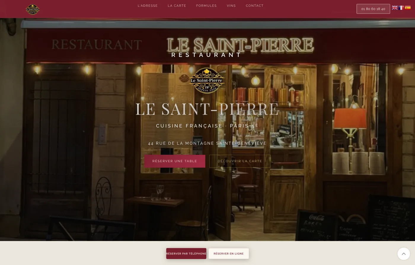 Site internet Restaurant Le Saint-Pierre, Paris 5e
